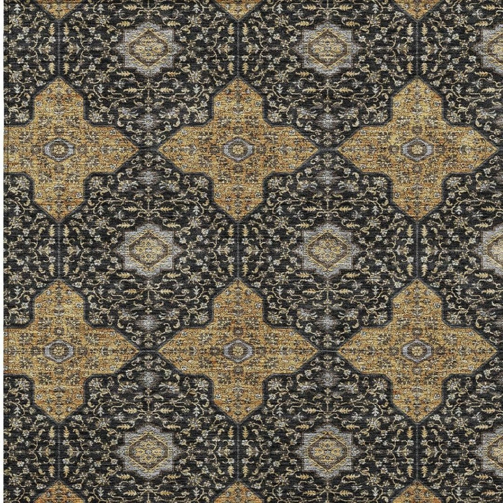 HomeRoots 8' X 10' Black Copper & Gray Quatrefoil Washable Indoor-Outdoor Area Rug for Versatile Style & Durability 690882