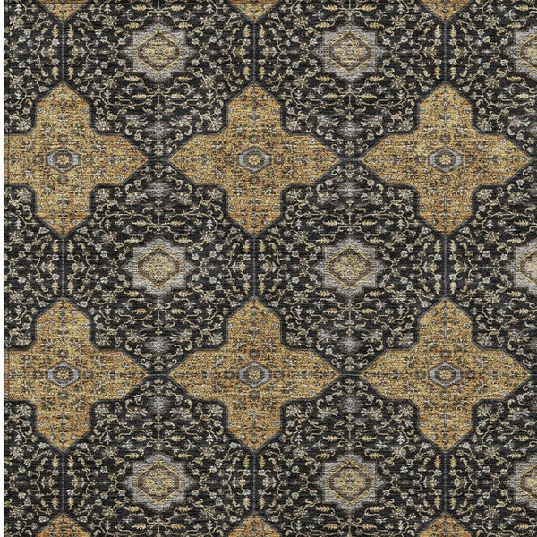 HomeRoots 8' X 10' Black Copper & Gray Quatrefoil Washable Indoor-Outdoor Area Rug for Versatile Style & Durability 690882
