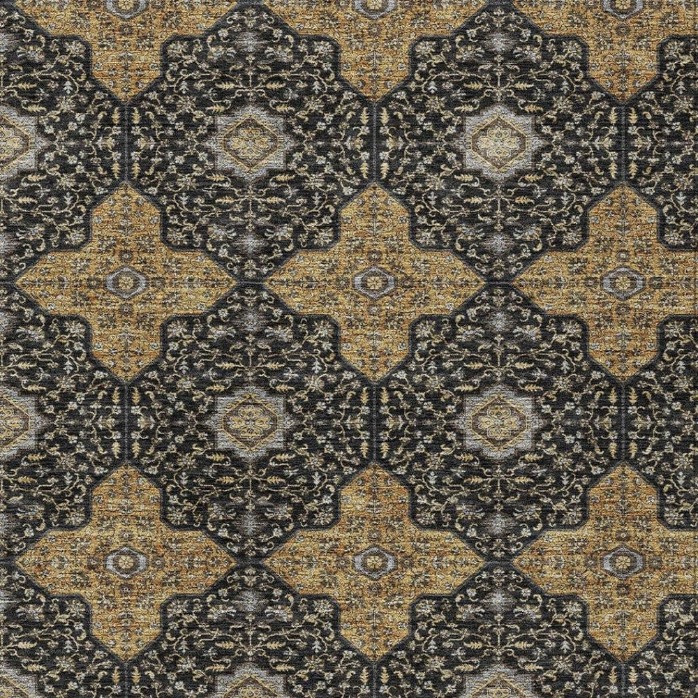 HomeRoots 9' X 12' Quatrefoil Washable Area Rug in Black, Copper & Gray - Durable, Stylish for Indoor/Outdoor Use 690883