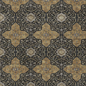 HomeRoots 9' X 12' Quatrefoil Washable Area Rug in Black, Copper & Gray - Durable, Stylish for Indoor/Outdoor Use 690883