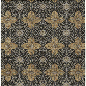 HomeRoots 9' X 12' Quatrefoil Washable Area Rug in Black, Copper & Gray - Durable, Stylish for Indoor/Outdoor Use 690883