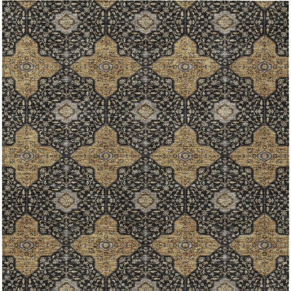 HomeRoots 9' X 12' Quatrefoil Washable Area Rug in Black, Copper & Gray - Durable, Stylish for Indoor/Outdoor Use 690883