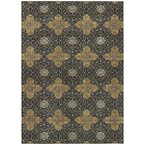 HomeRoots 9' X 12' Quatrefoil Washable Area Rug in Black, Copper & Gray - Durable, Stylish for Indoor/Outdoor Use 690883