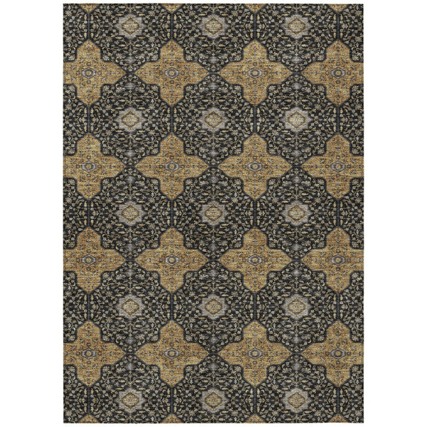 HomeRoots 9' X 12' Quatrefoil Washable Area Rug in Black, Copper & Gray - Durable, Stylish for Indoor/Outdoor Use 690883