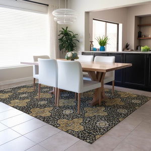 HomeRoots 9' X 12' Quatrefoil Washable Area Rug in Black, Copper & Gray - Durable, Stylish for Indoor/Outdoor Use 690883