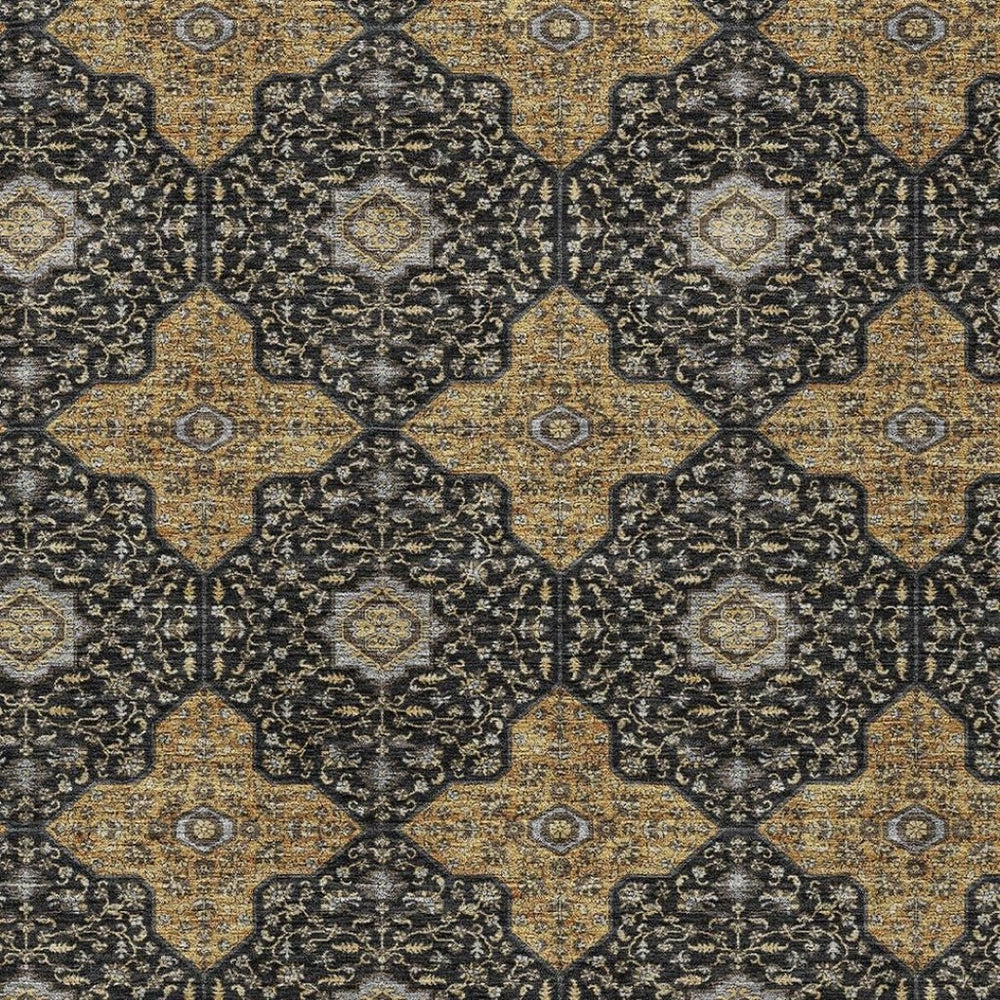 HomeRoots 10' Black Copper & Gray Quatrefoil Washable Area Rug - Durable Indoor/Outdoor Style for High Traffic 690884