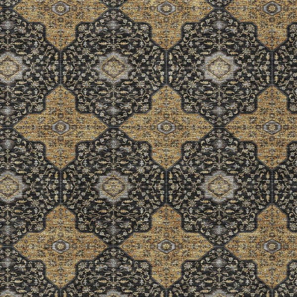 HomeRoots 10' Black Copper & Gray Quatrefoil Washable Area Rug - Durable Indoor/Outdoor Style for High Traffic 690884