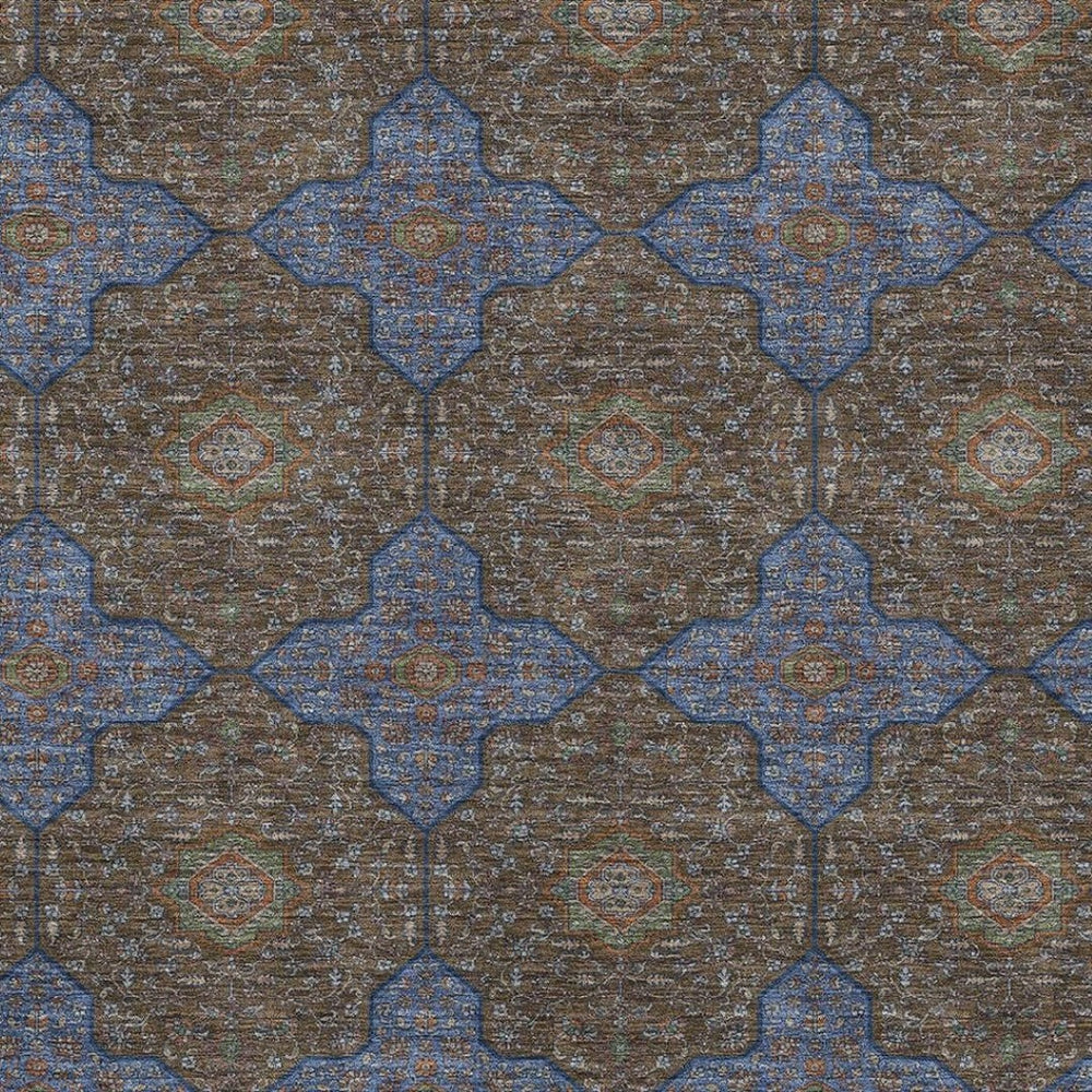 HomeRoots 5' X 8' Quatrefoil Area Rug in Chocolate, Blue & Beige – Washable, Durable for Indoor & Outdoor Use! 690886