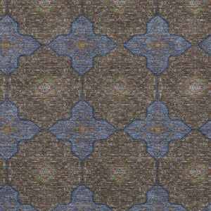 HomeRoots 5' X 8' Quatrefoil Area Rug in Chocolate, Blue & Beige – Washable, Durable for Indoor & Outdoor Use! 690886