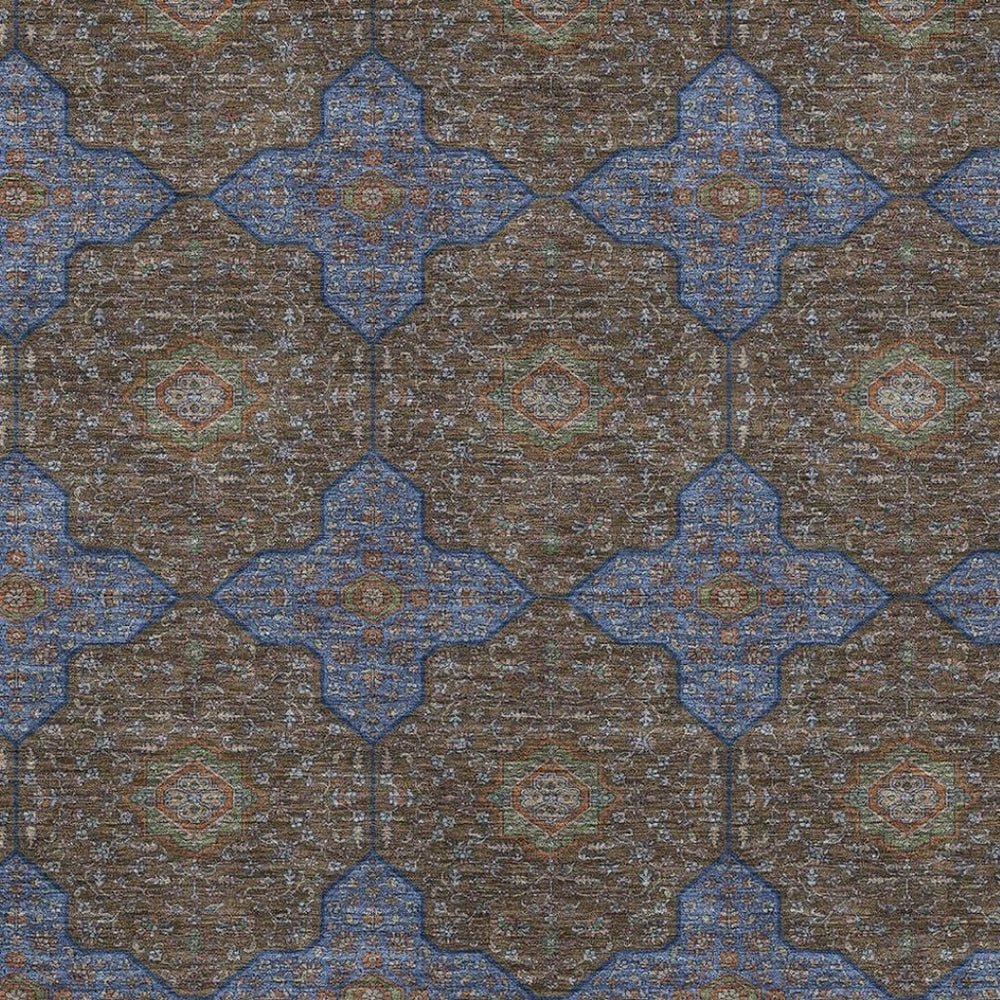 HomeRoots 8' X 10' Quatrefoil Washable Area Rug in Chocolate, Blue, & Beige - Perfect for Indoor & Outdoor Spaces 690888