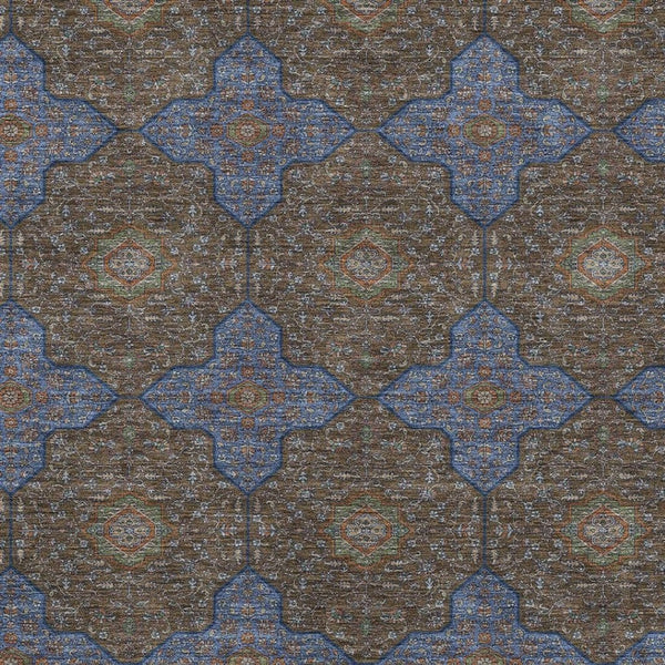 HomeRoots 8' X 10' Quatrefoil Washable Area Rug in Chocolate, Blue, & Beige - Perfect for Indoor & Outdoor Spaces 690888