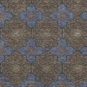 HomeRoots 9' Chocolate Blue & Beige Quatrefoil Washable Rug – Stylish Indoor/Outdoor Durable Area Mat 9x12 690889