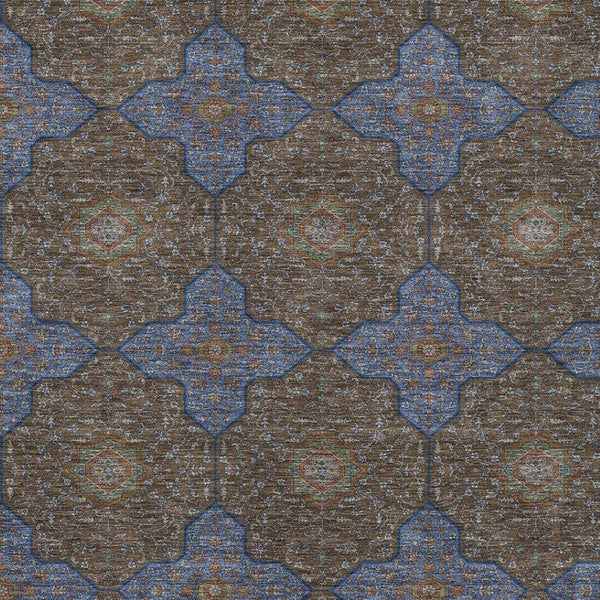 HomeRoots 9' Chocolate Blue & Beige Quatrefoil Washable Rug – Stylish Indoor/Outdoor Durable Area Mat 9x12 690889