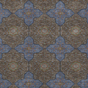 HomeRoots 10' X 14' Washable Indoor Outdoor Quatrefoil Area Rug in Chocolate, Blue & Beige for Versatile Style 690890
