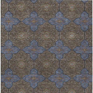 HomeRoots 10' X 14' Washable Indoor Outdoor Quatrefoil Area Rug in Chocolate, Blue & Beige for Versatile Style 690890