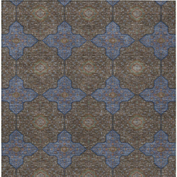 HomeRoots 10' X 14' Washable Indoor Outdoor Quatrefoil Area Rug in Chocolate, Blue & Beige for Versatile Style 690890