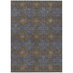 HomeRoots 10' X 14' Washable Indoor Outdoor Quatrefoil Area Rug in Chocolate, Blue & Beige for Versatile Style 690890