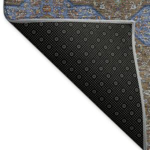 HomeRoots 10' X 14' Washable Indoor Outdoor Quatrefoil Area Rug in Chocolate, Blue & Beige for Versatile Style 690890
