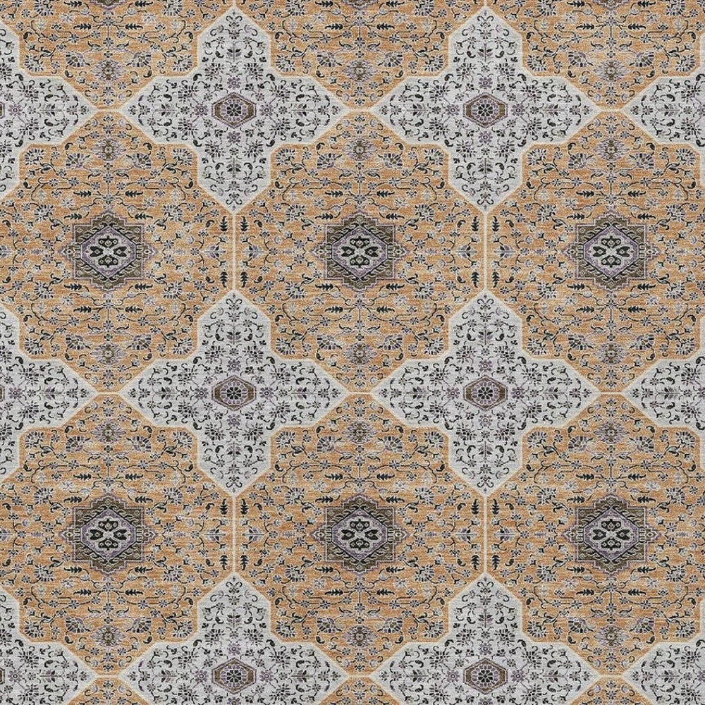 HomeRoots 5' X 8' Copper, Silver & Black Quatrefoil Rug - Stylish, Washable Indoor/Outdoor Design for All Spaces 690892