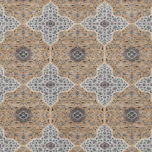 HomeRoots 5' X 8' Copper, Silver & Black Quatrefoil Rug - Stylish, Washable Indoor/Outdoor Design for All Spaces 690892