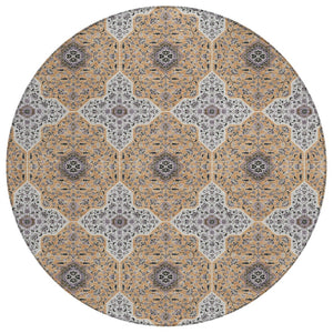HomeRoots 8' Round Quatrefoil Rug in Copper, Silver & Black - Stylish, Washable, Indoor/Outdoor Versatile Design 690893