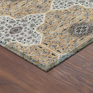 HomeRoots 8' Round Quatrefoil Rug in Copper, Silver & Black - Stylish, Washable, Indoor/Outdoor Versatile Design 690893