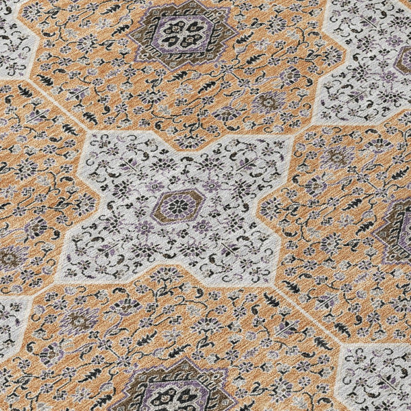HomeRoots 8' Round Quatrefoil Rug in Copper, Silver & Black - Stylish, Washable, Indoor/Outdoor Versatile Design 690893