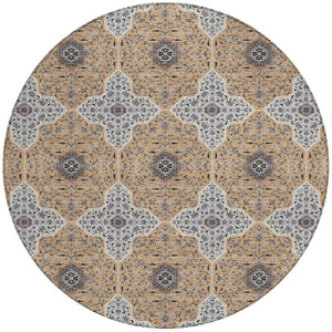 HomeRoots 8' Round Quatrefoil Rug in Copper, Silver & Black - Stylish, Washable, Indoor/Outdoor Versatile Design 690893