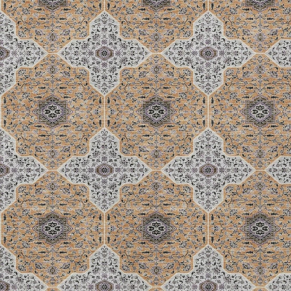 HomeRoots 8' X 10' Quatrefoil Area Rug in Copper, Silver & Black - Washable, Durable, Indoor/Outdoor Style 690894