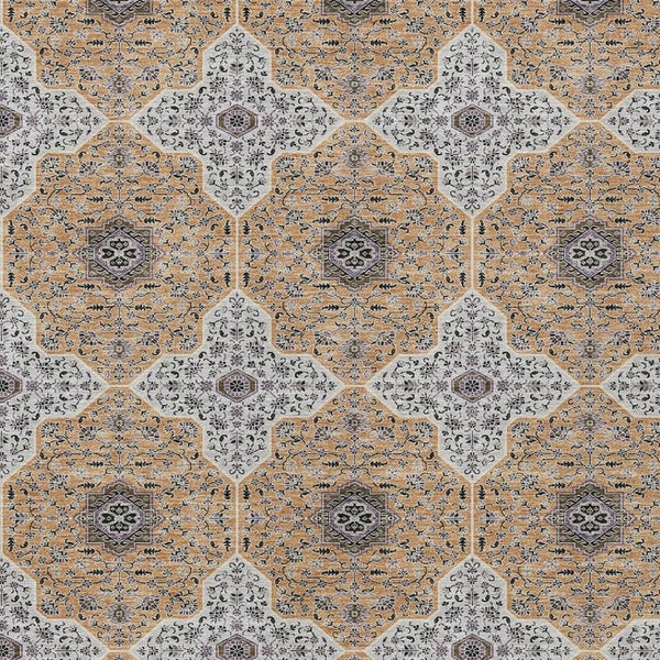 HomeRoots 8' X 10' Quatrefoil Area Rug in Copper, Silver & Black - Washable, Durable, Indoor/Outdoor Style 690894