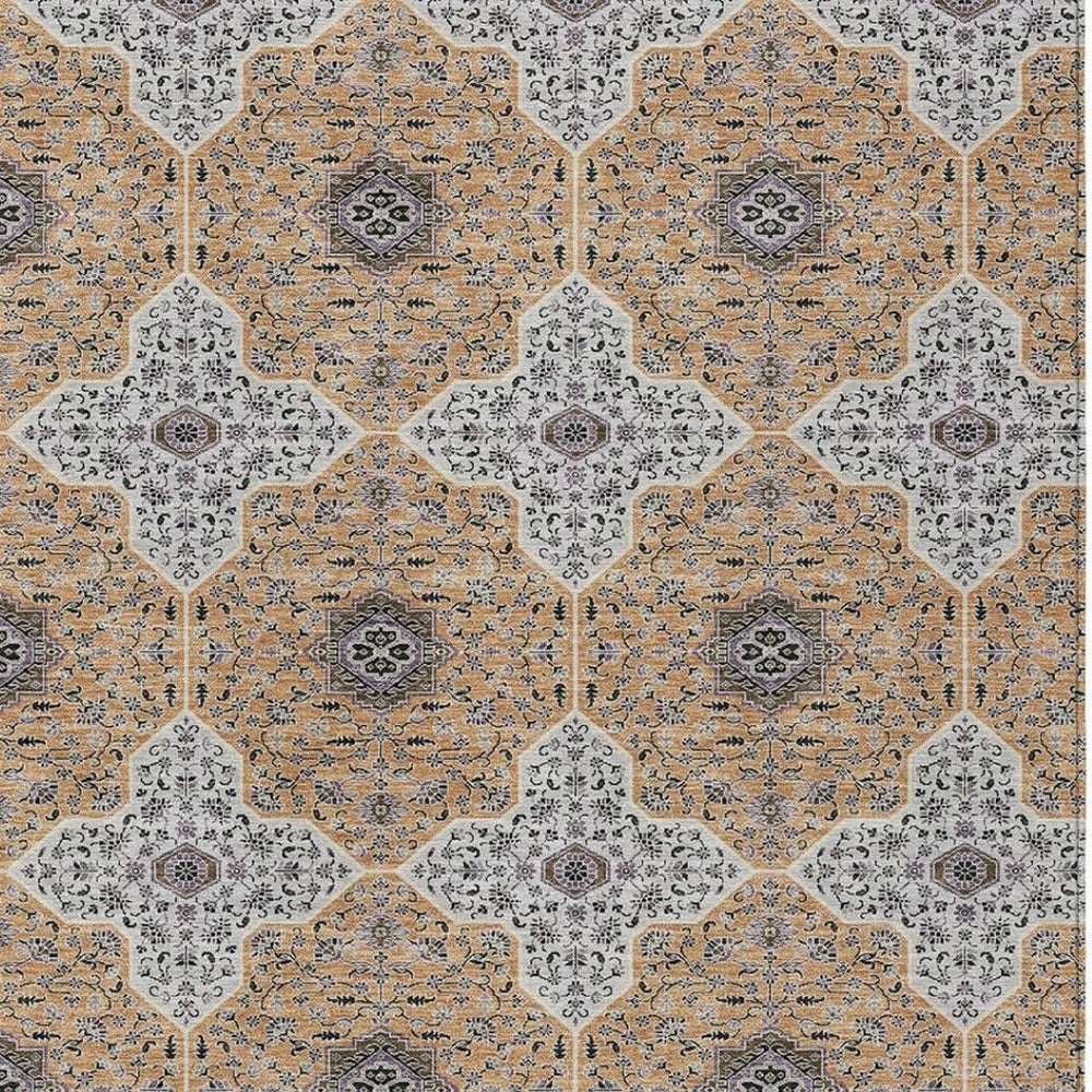 HomeRoots 9' X 12' Stylish Copper, Silver & Black Quatrefoil Rug – Washable, Durable for Indoor & Outdoor Use! 690895