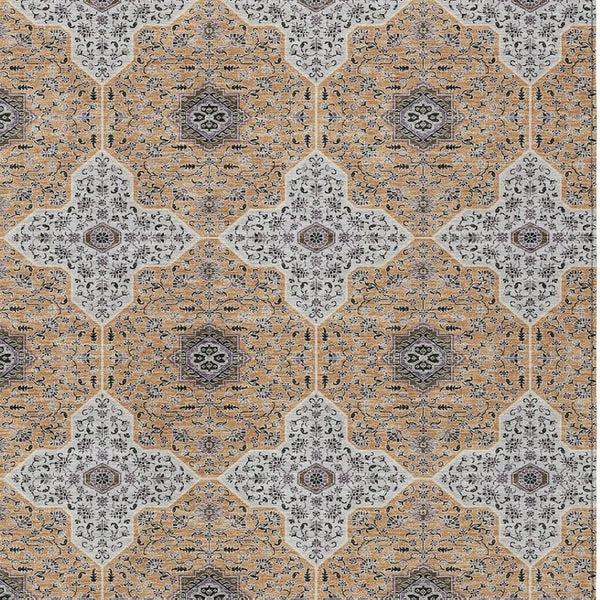 HomeRoots 9' X 12' Stylish Copper, Silver & Black Quatrefoil Rug – Washable, Durable for Indoor & Outdoor Use! 690895