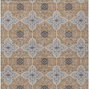 HomeRoots 9' X 12' Stylish Copper, Silver & Black Quatrefoil Rug – Washable, Durable for Indoor & Outdoor Use! 690895