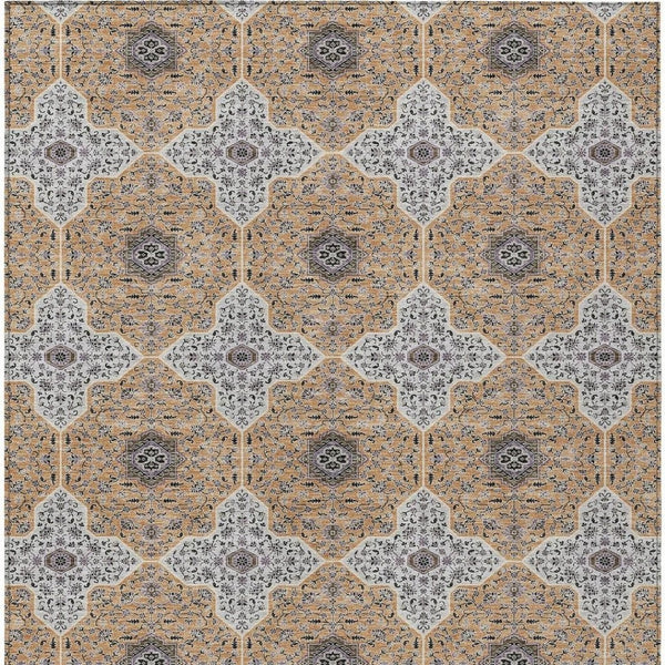 HomeRoots 9' X 12' Stylish Copper, Silver & Black Quatrefoil Rug – Washable, Durable for Indoor & Outdoor Use! 690895