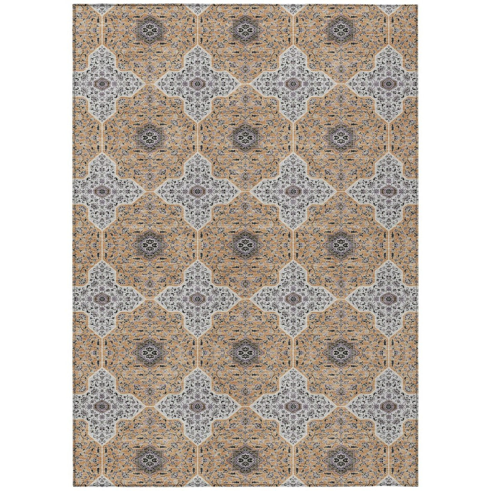 HomeRoots 9' X 12' Stylish Copper, Silver & Black Quatrefoil Rug – Washable, Durable for Indoor & Outdoor Use! 690895