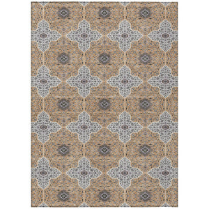 HomeRoots 9' X 12' Stylish Copper, Silver & Black Quatrefoil Rug – Washable, Durable for Indoor & Outdoor Use! 690895