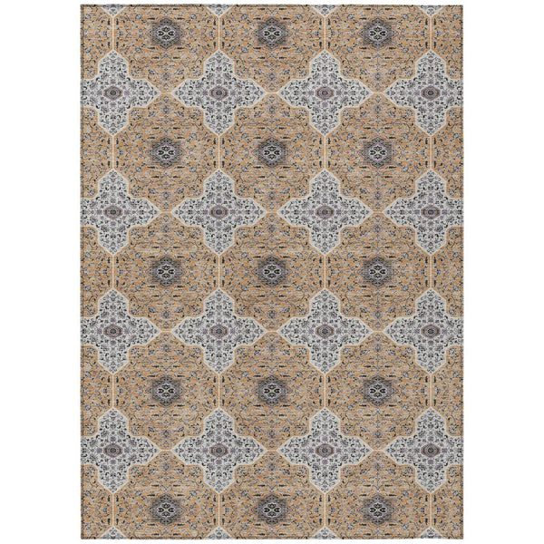 HomeRoots 9' X 12' Stylish Copper, Silver & Black Quatrefoil Rug – Washable, Durable for Indoor & Outdoor Use! 690895