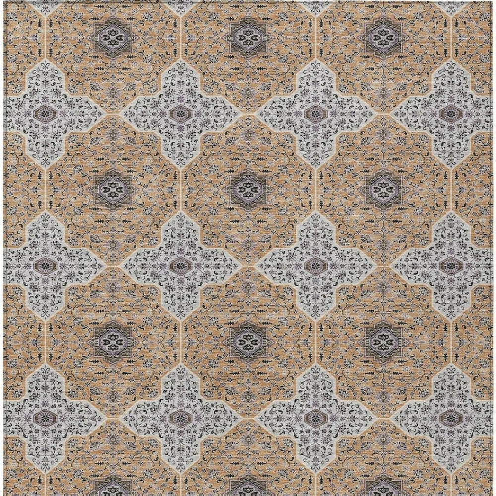 HomeRoots 10' X 14' Copper Silver Quatrefoil Area Rug - Stylish, Durable, Washable for Indoor & Outdoor Use 690896