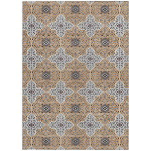 HomeRoots 10' X 14' Copper Silver Quatrefoil Area Rug - Stylish, Durable, Washable for Indoor & Outdoor Use 690896