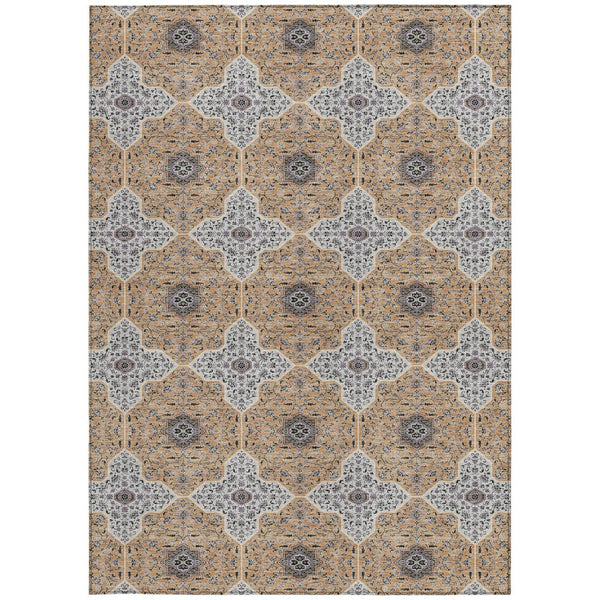 HomeRoots 10' X 14' Copper Silver Quatrefoil Area Rug - Stylish, Durable, Washable for Indoor & Outdoor Use 690896
