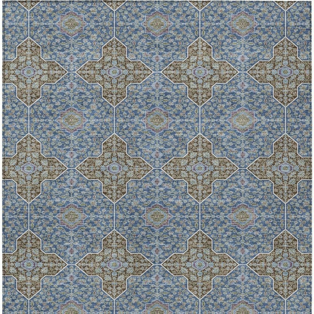 HomeRoots 5' X 8' Navy Blue & Chocolate Quatrefoil Rug - Stylish Indoor/Outdoor Durable, Washable Design! 690898