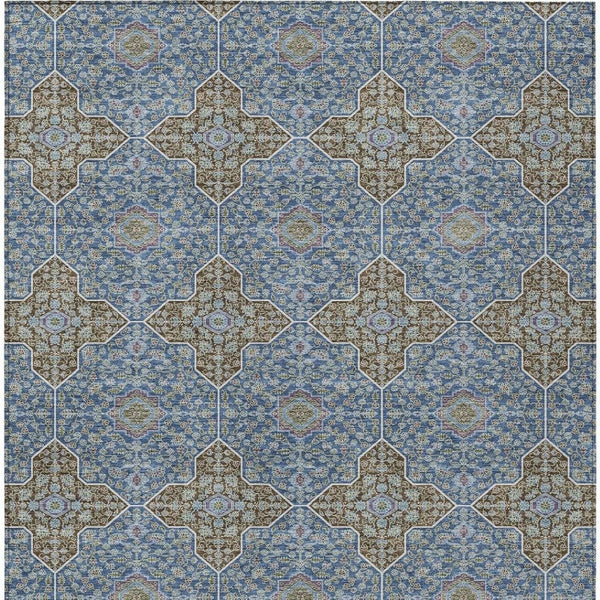 HomeRoots 5' X 8' Navy Blue & Chocolate Quatrefoil Rug - Stylish Indoor/Outdoor Durable, Washable Design! 690898