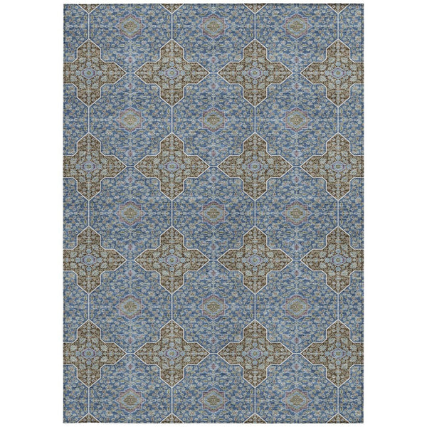 HomeRoots 5' X 8' Navy Blue & Chocolate Quatrefoil Rug - Stylish Indoor/Outdoor Durable, Washable Design! 690898