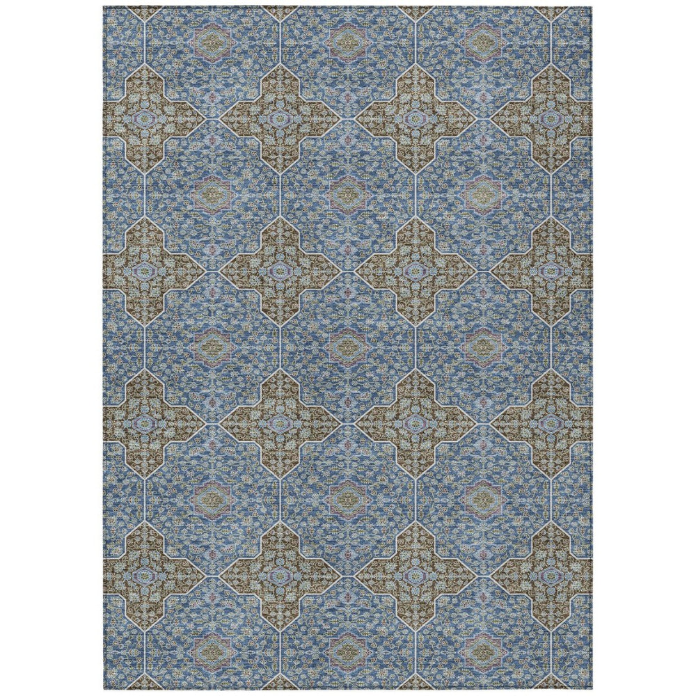 HomeRoots 5' X 8' Navy Blue & Chocolate Quatrefoil Rug - Stylish Indoor/Outdoor Durable, Washable Design! 690898