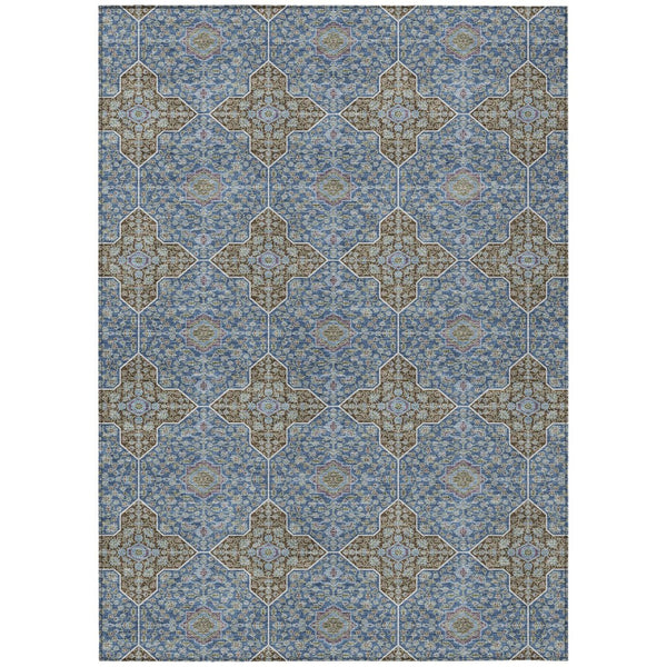 HomeRoots 5' X 8' Navy Blue & Chocolate Quatrefoil Rug - Stylish Indoor/Outdoor Durable, Washable Design! 690898