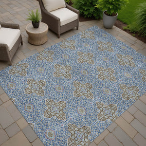 HomeRoots 5' X 8' Navy Blue & Chocolate Quatrefoil Rug - Stylish Indoor/Outdoor Durable, Washable Design! 690898