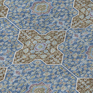 HomeRoots 8' Navy Blue and Chocolate Round Quatrefoil Area Rug - Stylish, Washable, Durable for Indoor & Outdoor Use 690899