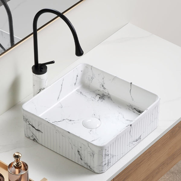 English Elm Floating Wall Mounted Ceramic Bathroom Sink Compact Rectangle White Porcelain Vanity W3402P362401