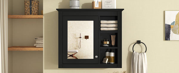 English Elm 30'' Modern Medicine Cabinet with Mirror and Adjustable Shelves, MDF Wall-Mounted Bathroom Storage Solution Black N710P192495B