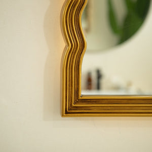 English Elm 24'' Lumina Mirror - Golden Scalloped Arched PU Frame with Adjustable 3-Color LED Light, Elegant W2615P346502